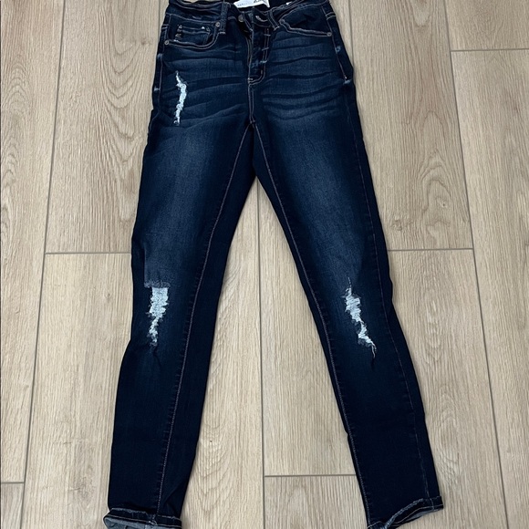 KanCan Women's Dark Blue Distressed Skinny Jeans - Picture 1 of 4